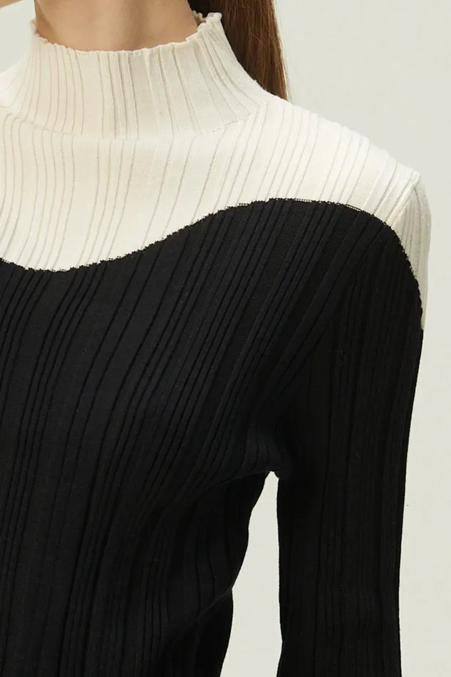 Storets Eva Color Block Ribbed Knit Top Women Sweaters and Knitwears