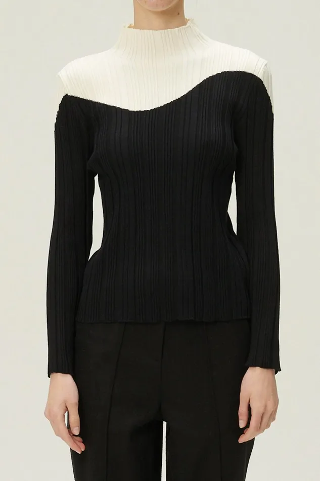 Storets Eva Color Block Ribbed Knit Top Women Sweaters and Knitwears