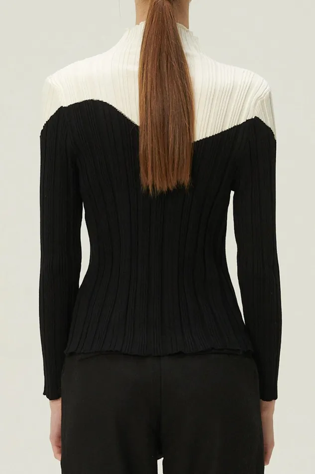 Storets Eva Color Block Ribbed Knit Top Women Sweaters and Knitwears