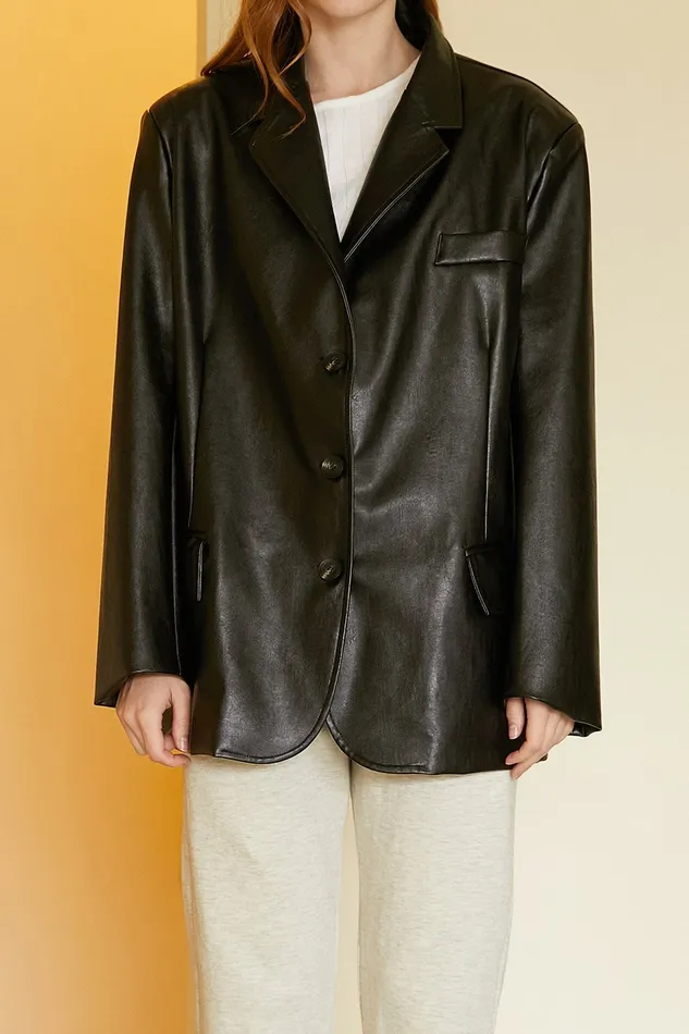 Storets Joan Faux Leather Oversized Blazer Women Blazer
