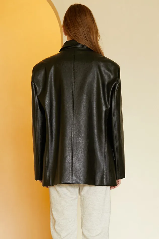 Storets Joan Faux Leather Oversized Blazer Women Blazer