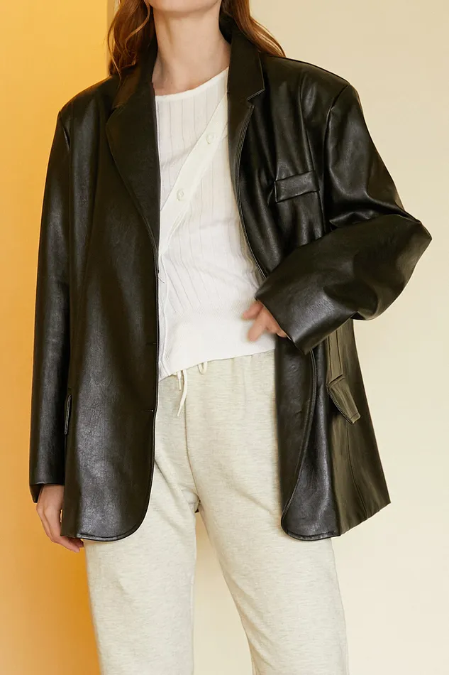 Storets Joan Faux Leather Oversized Blazer Women Blazer