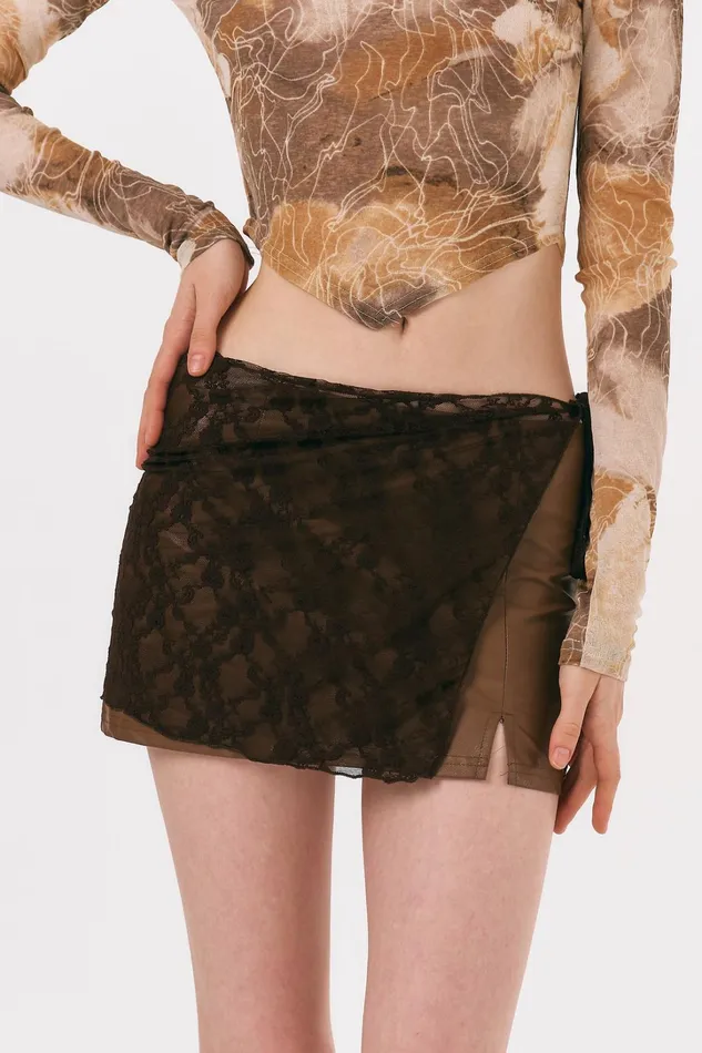 Storets Josh Lace Overlay Pleather Skirt Women Skirts