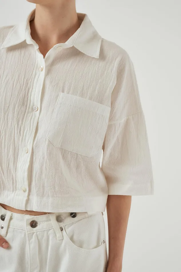 Storets Lauren Crinkle Cropped Shirt Women Shirts and Blouses