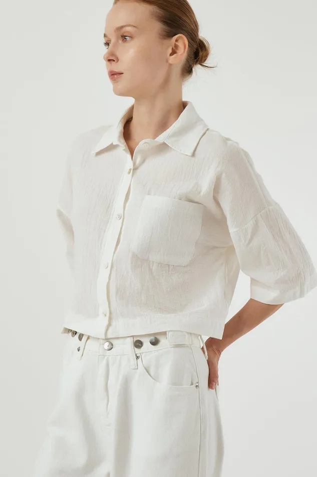 Storets Lauren Crinkle Cropped Shirt Women Shirts and Blouses Storets Lauren Crinkle Cropped Shirt Women Shirts and Blouses