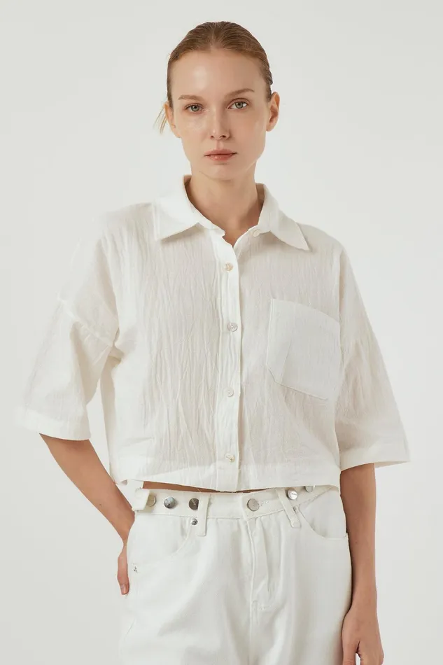 Storets Lauren Crinkle Cropped Shirt Women Shirts and Blouses Storets Lauren Crinkle Cropped Shirt Women Shirts and Blouses