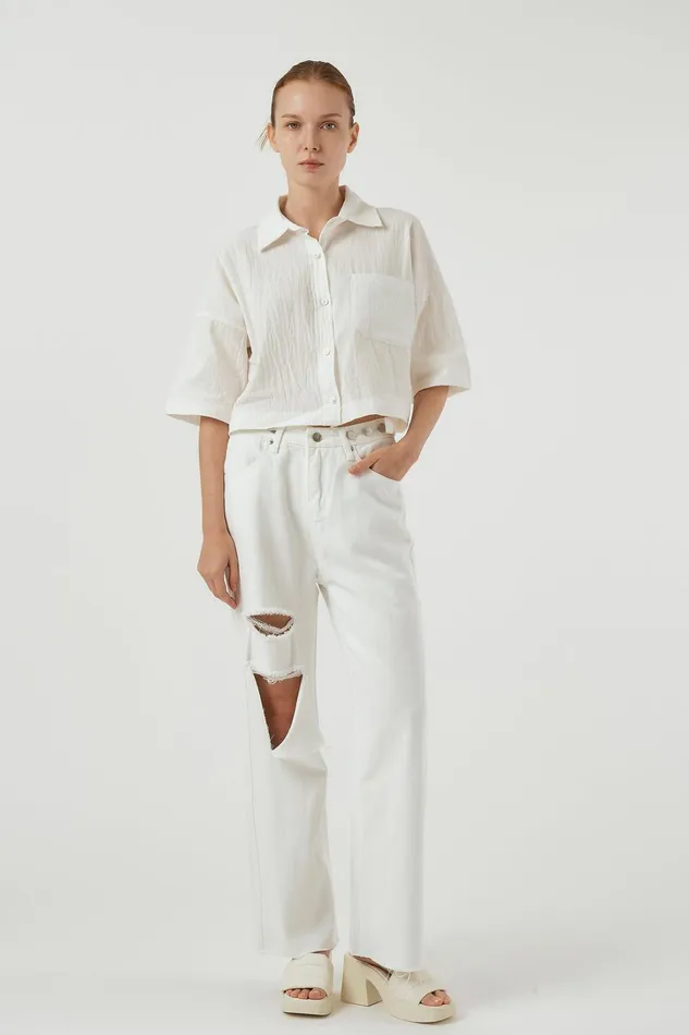 Storets Lauren Crinkle Cropped Shirt Women Shirts and Blouses Storets Lauren Crinkle Cropped Shirt Women Shirts and Blouses