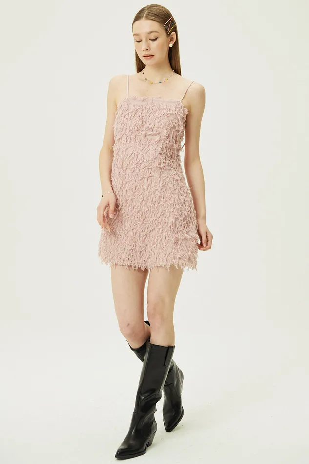 Storets Liane Faux Feather Dress Women Mini Dresses
