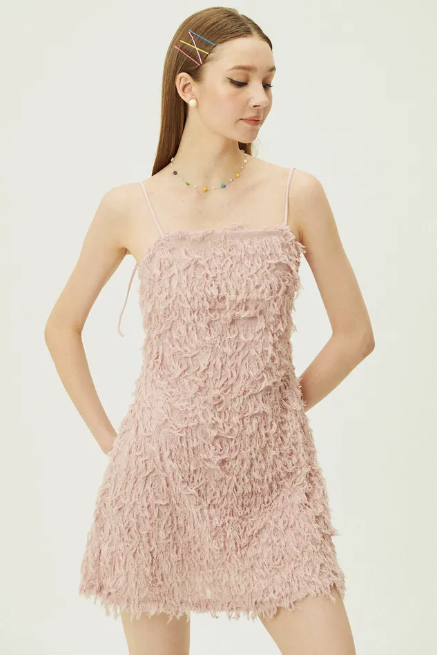 Storets Liane Faux Feather Dress Women Mini Dresses