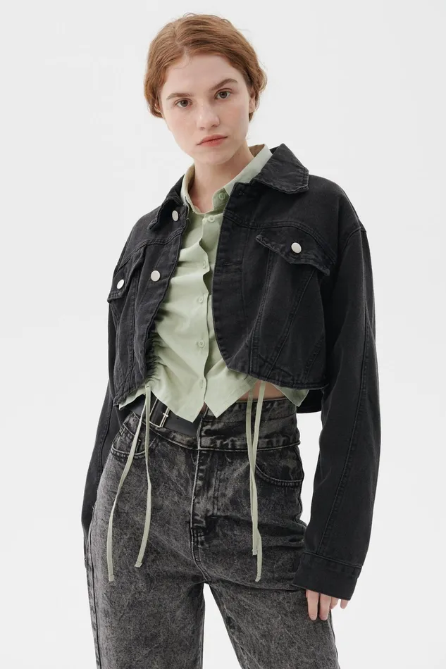 Storets Lindsey Denim Cropped Jacket Women Crop Tops