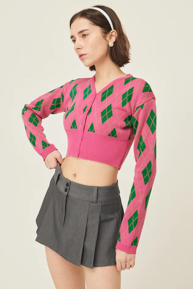 Storets Loretta Highteen Argyle Cardigan Women Sweaters and Knitwears