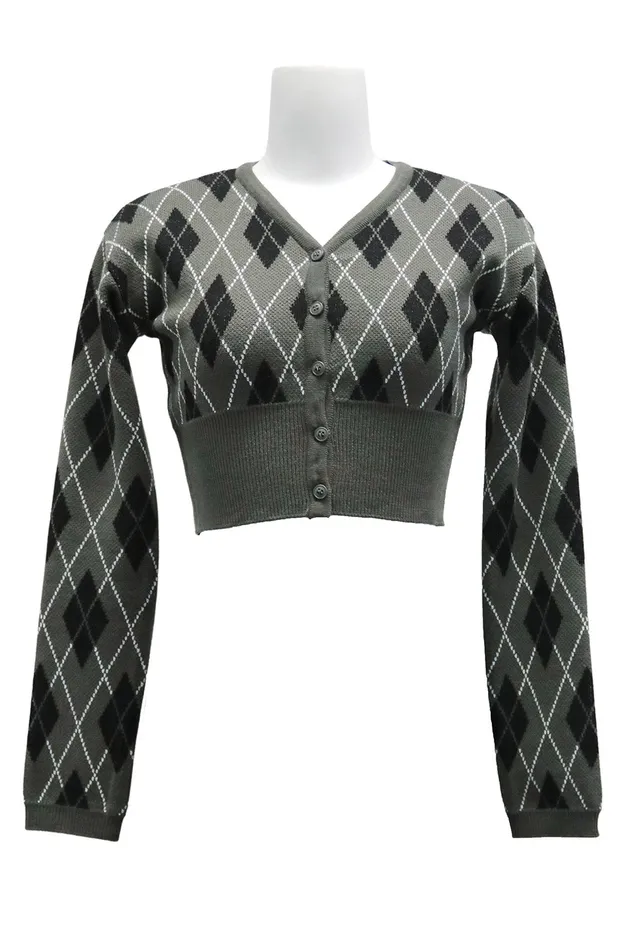 Storets Loretta Highteen Argyle Cardigan Women Sweaters and Knitwears