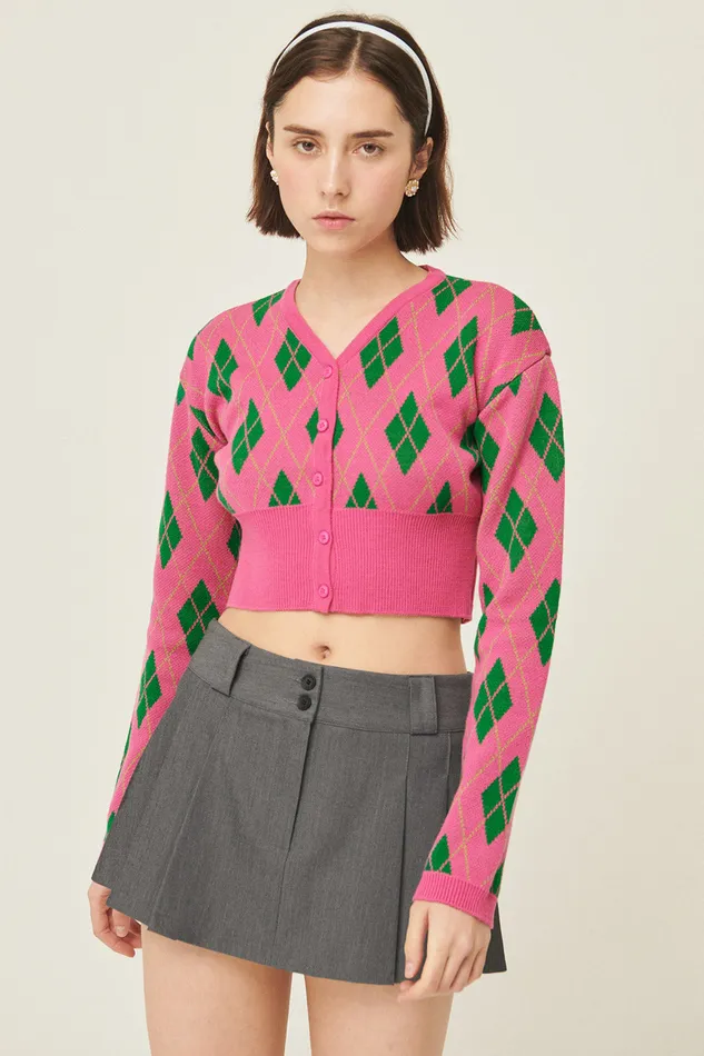 Storets Loretta Highteen Argyle Cardigan Women Sweaters and Knitwears