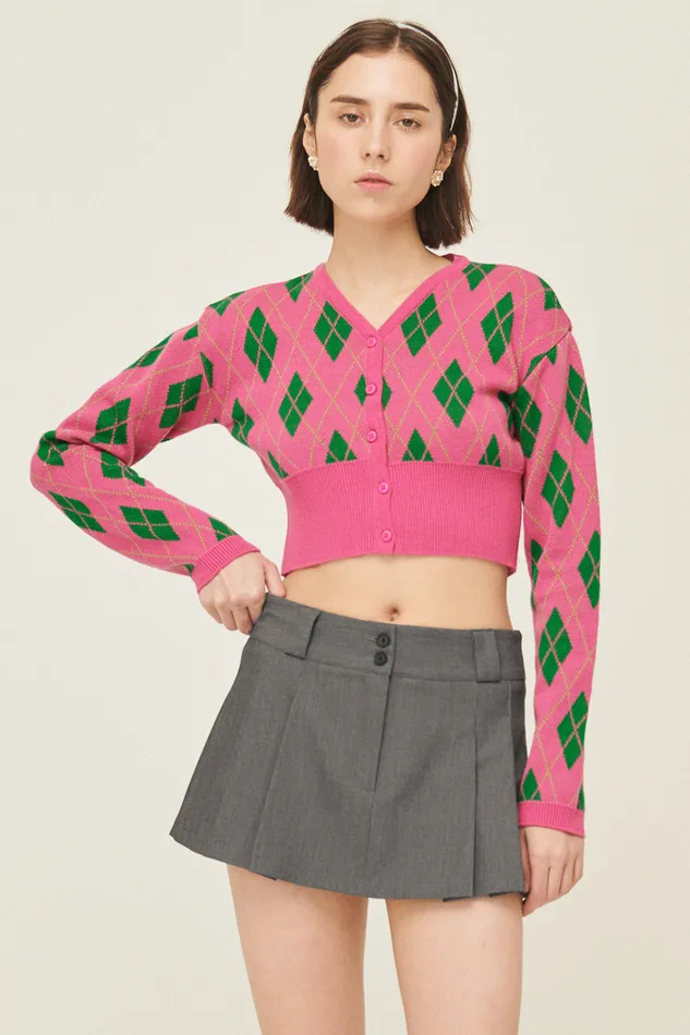 Storets Loretta Highteen Argyle Cardigan Women Sweaters and Knitwears