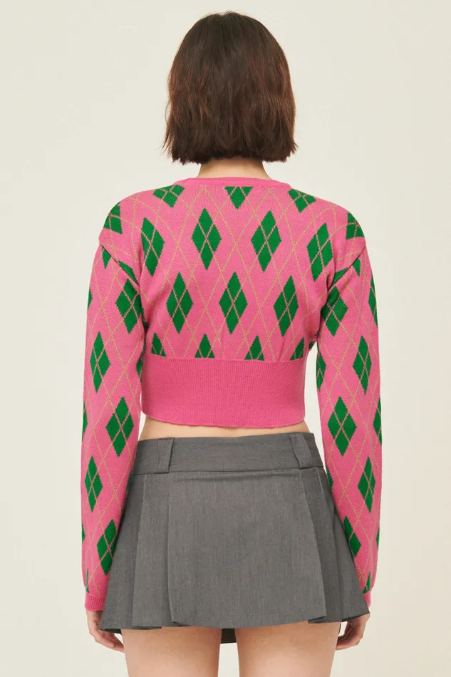 Storets Loretta Highteen Argyle Cardigan Women Sweaters and Knitwears