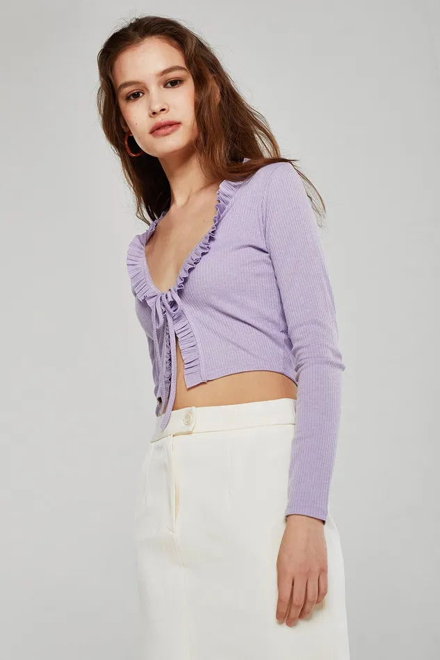 Storets Luna Ruffle Trim Cropped Cardigan Women Cardigan