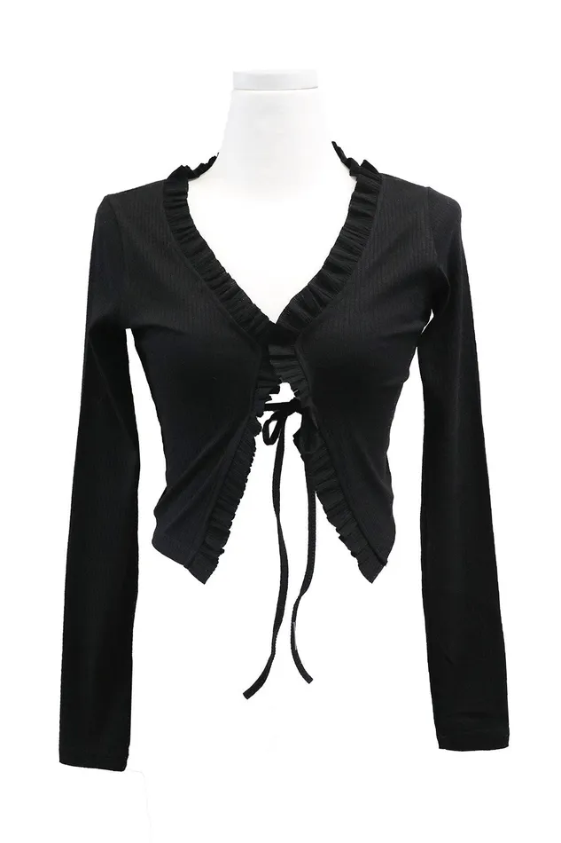 Storets Luna Ruffle Trim Cropped Cardigan Women Cardigan