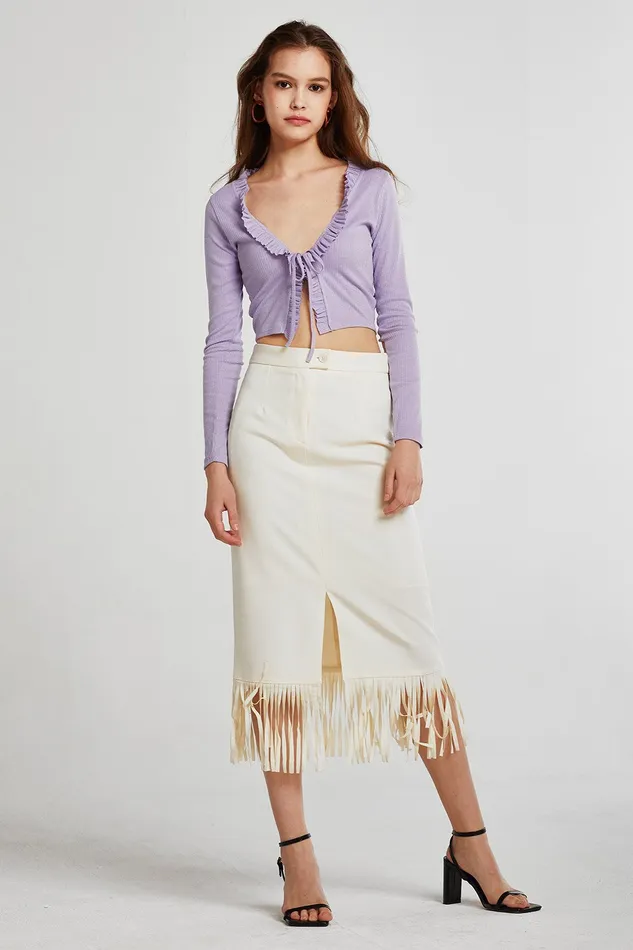Storets Luna Ruffle Trim Cropped Cardigan Women Cardigan