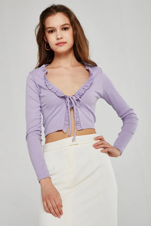 Storets Luna Ruffle Trim Cropped Cardigan Women Cardigan