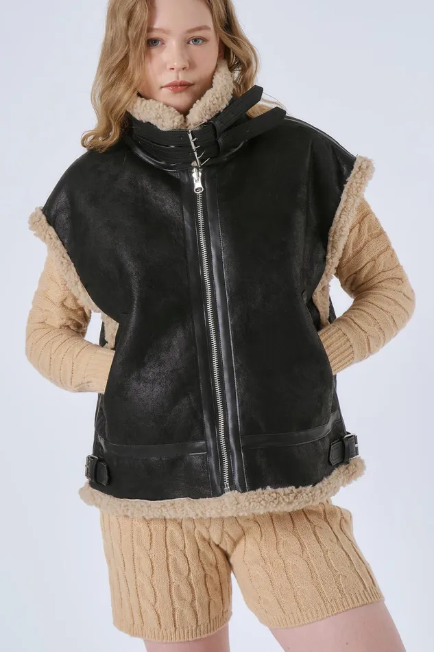 Storets Maddie Oversized Shearling Vest Coat Women Jackets and Coats