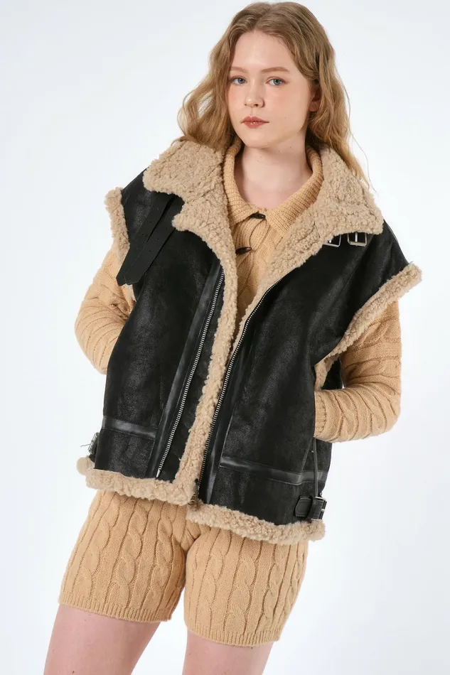 Storets Maddie Oversized Shearling Vest Coat Women Jackets and Coats Storets Maddie Oversized Shearling Vest Coat Women Jackets and Coats