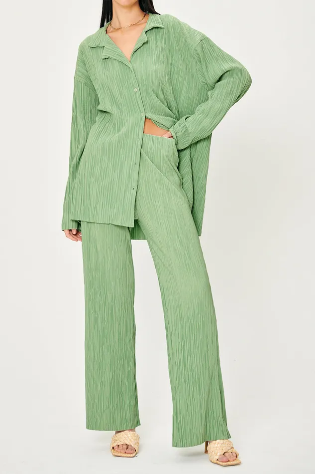 Storets Maria Flared Leg Plisse Pants Women Trousers