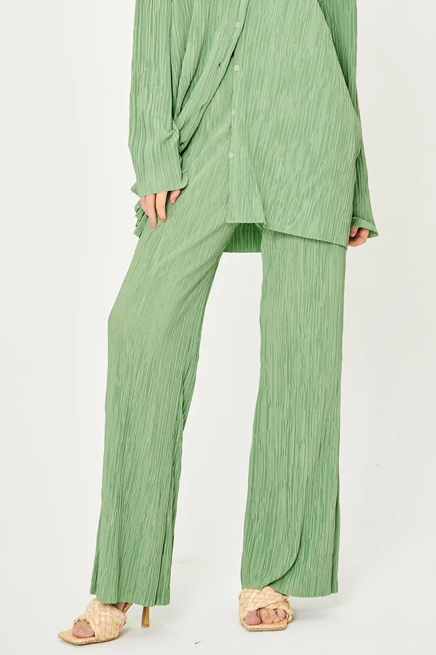 Storets Maria Flared Leg Plisse Pants Women Trousers