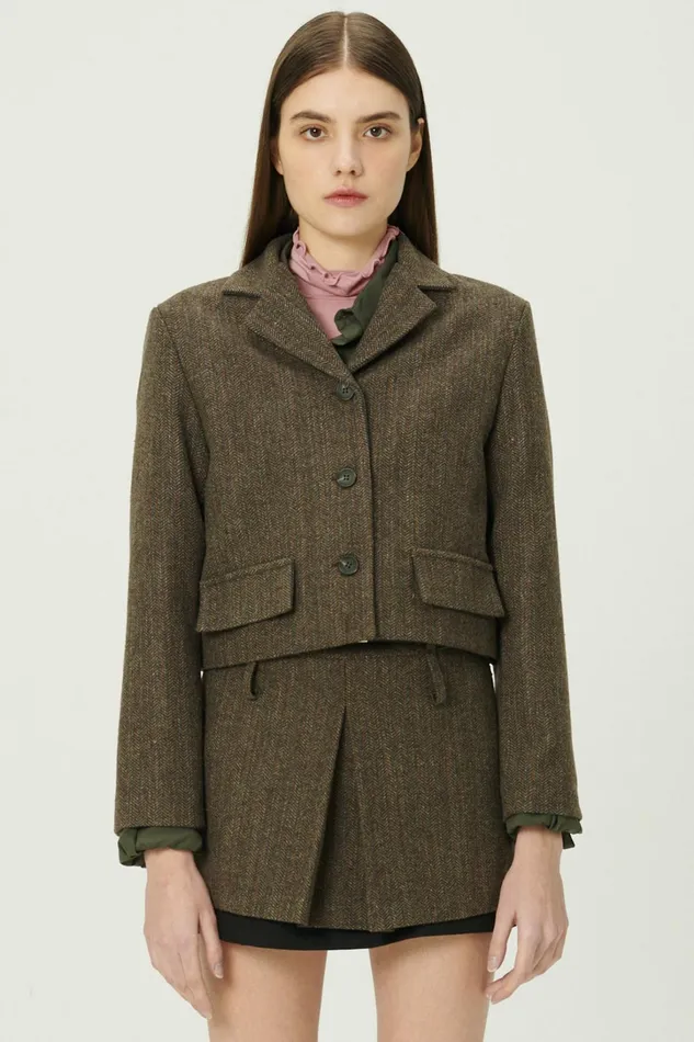 Storets Miquela Herringbone Crop Blazer Women Blazer