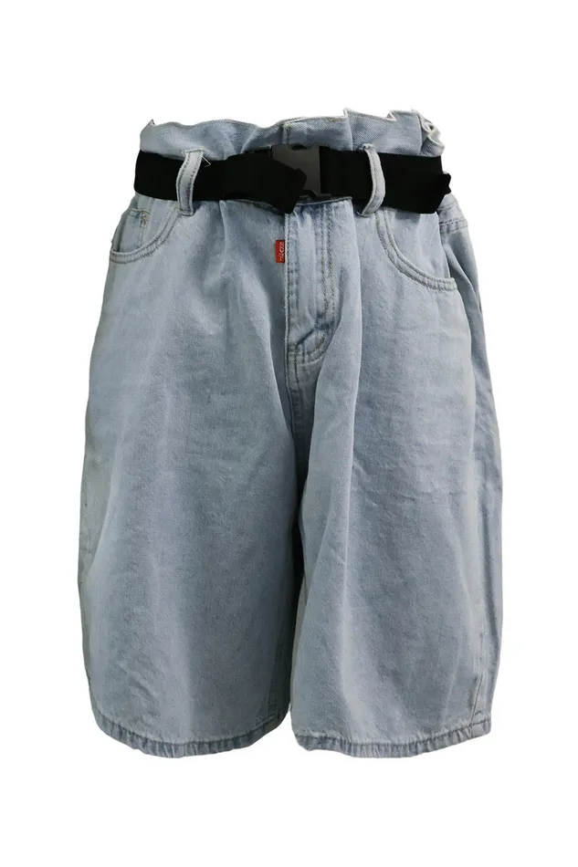 Storets Olive Paperbag Waist Belted Shorts Women Jeans