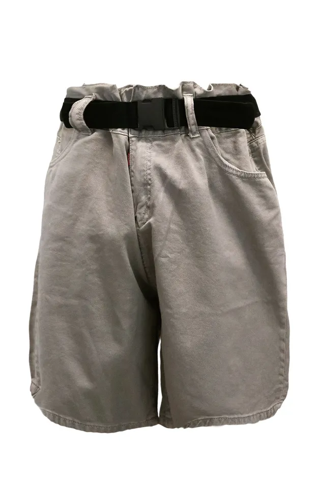 Storets Olive Paperbag Waist Belted Shorts Women Jeans