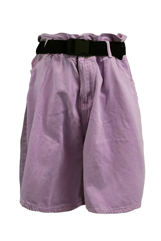 Storets Olive Paperbag Waist Belted Shorts Women Jeans