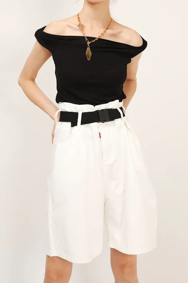 Storets Olive Paperbag Waist Belted Shorts Women Jeans