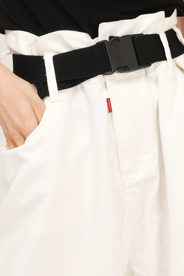 Storets Olive Paperbag Waist Belted Shorts Women Jeans