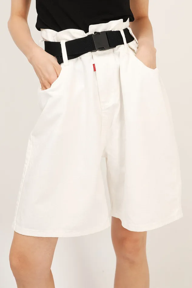 Storets Olive Paperbag Waist Belted Shorts Women Shorts