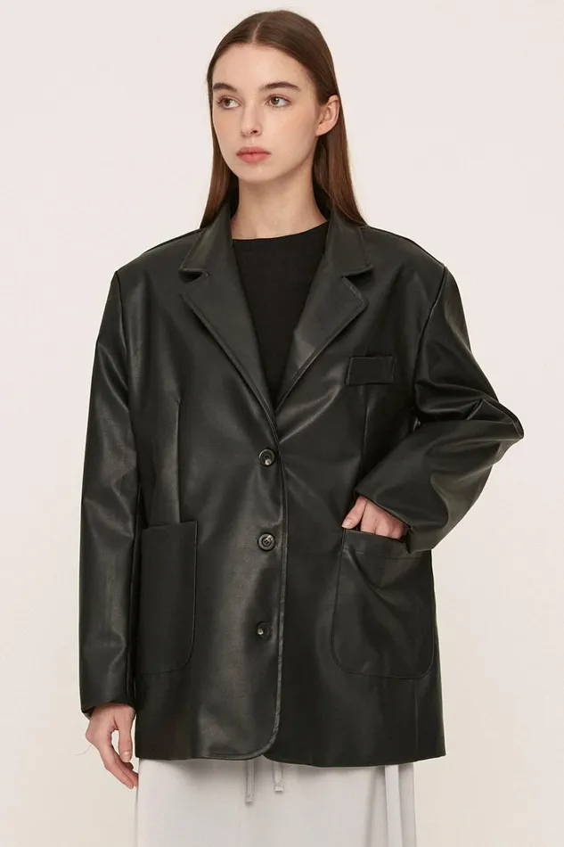 Storets Peyton Pleather Overfit Blazer Women Blazer Storets Peyton Pleather Overfit Blazer Women Blazer