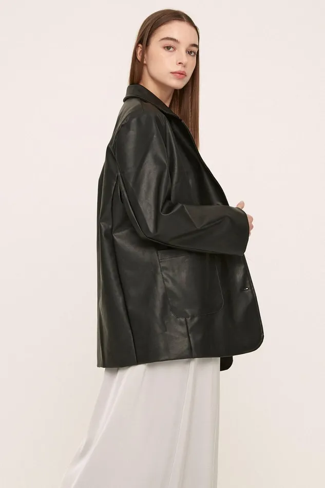 Storets Peyton Pleather Overfit Blazer Women Blazer Storets Peyton Pleather Overfit Blazer Women Blazer