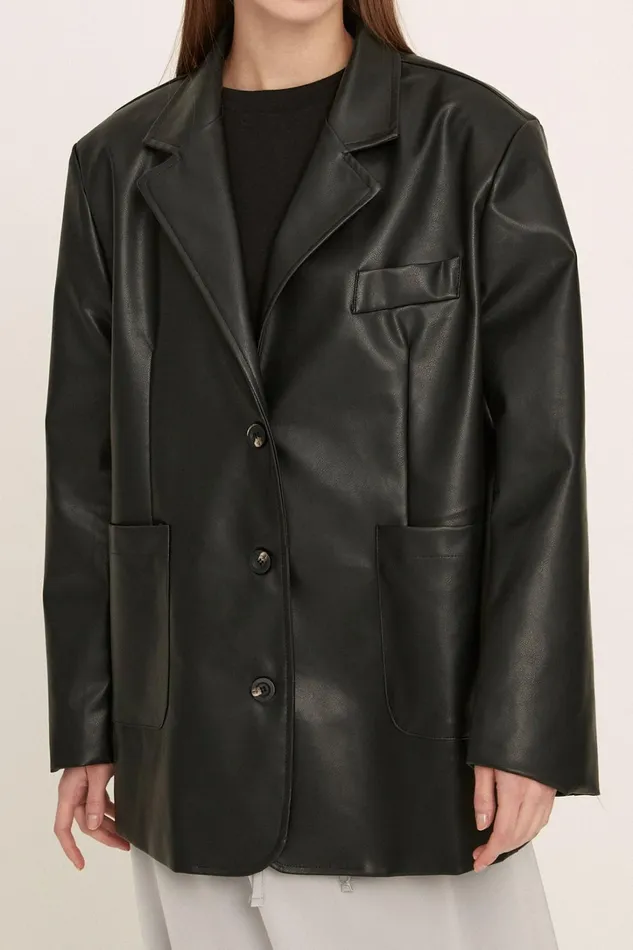 Storets Peyton Pleather Overfit Blazer Women Blazer Storets Peyton Pleather Overfit Blazer Women Blazer