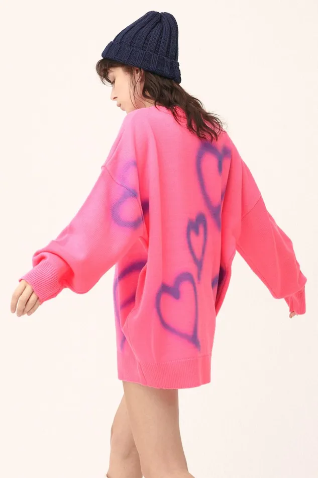 Storets Raya Heart Printed SweaterDress Women Sweaters and Knitwears Storets Raya Heart Printed SweaterDress Women Sweaters and Knitwears