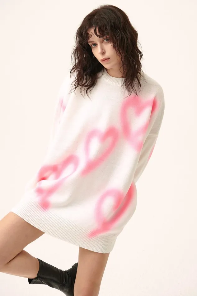 Storets Raya Heart Printed SweaterDress Women Sweaters and Knitwears Storets Raya Heart Printed SweaterDress Women Sweaters and Knitwears
