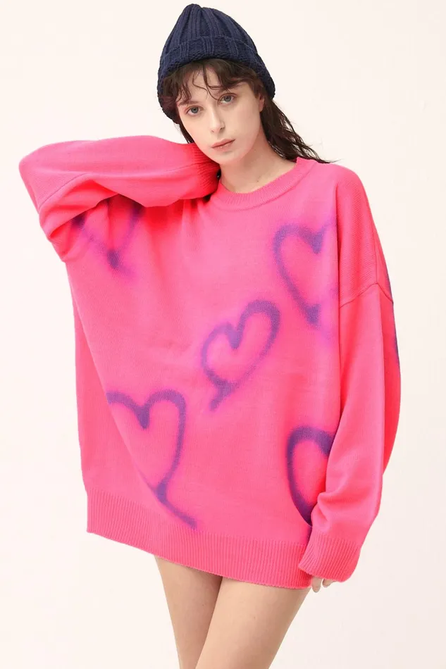 Storets Raya Heart Printed SweaterDress Women Sweaters and Knitwears Storets Raya Heart Printed SweaterDress Women Sweaters and Knitwears