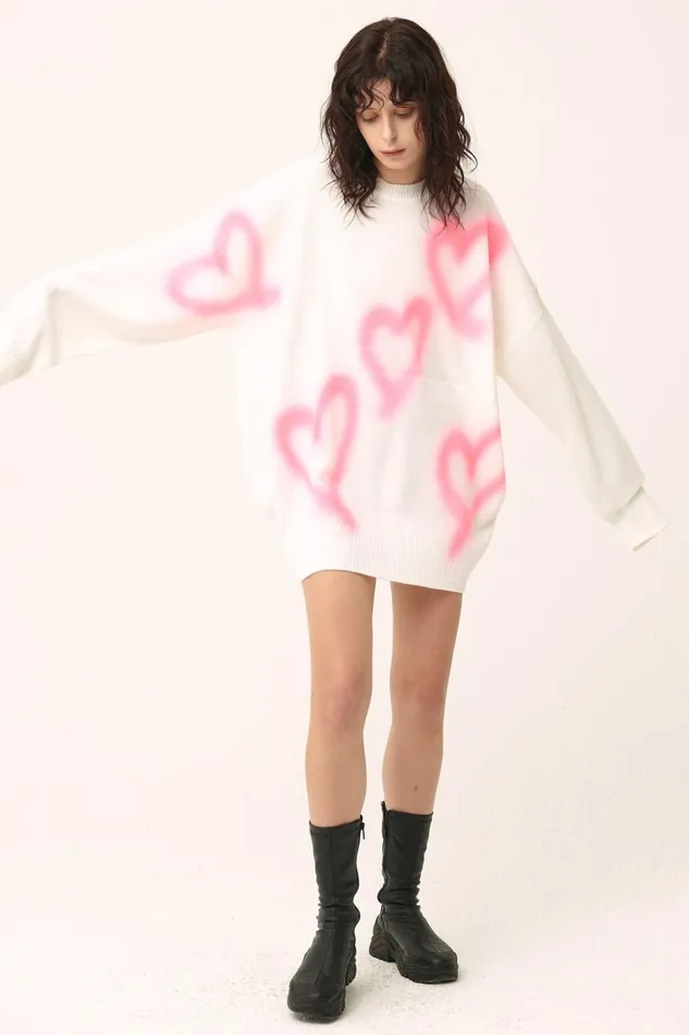 Storets Raya Heart Printed SweaterDress Women Sweaters and Knitwears Storets Raya Heart Printed SweaterDress Women Sweaters and Knitwears