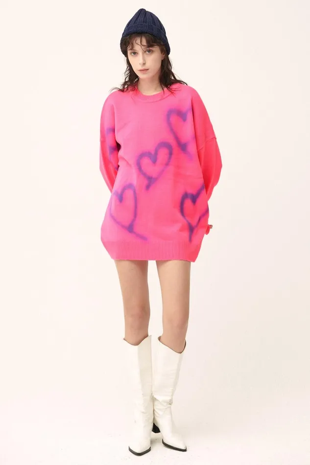 Storets Raya Heart Printed SweaterDress Women Sweaters and Knitwears Storets Raya Heart Printed SweaterDress Women Sweaters and Knitwears