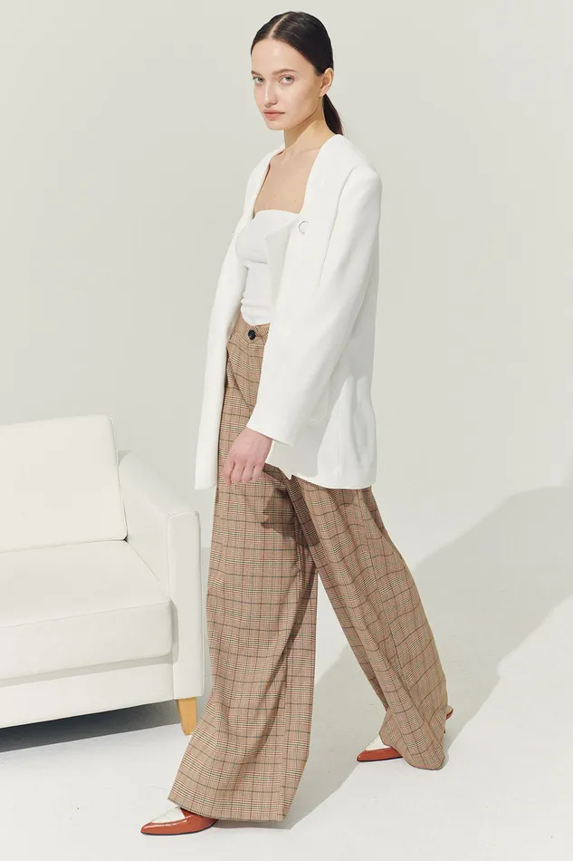 Storets Reborn Mya Wide Leg Pants In Plaid Women Trousers