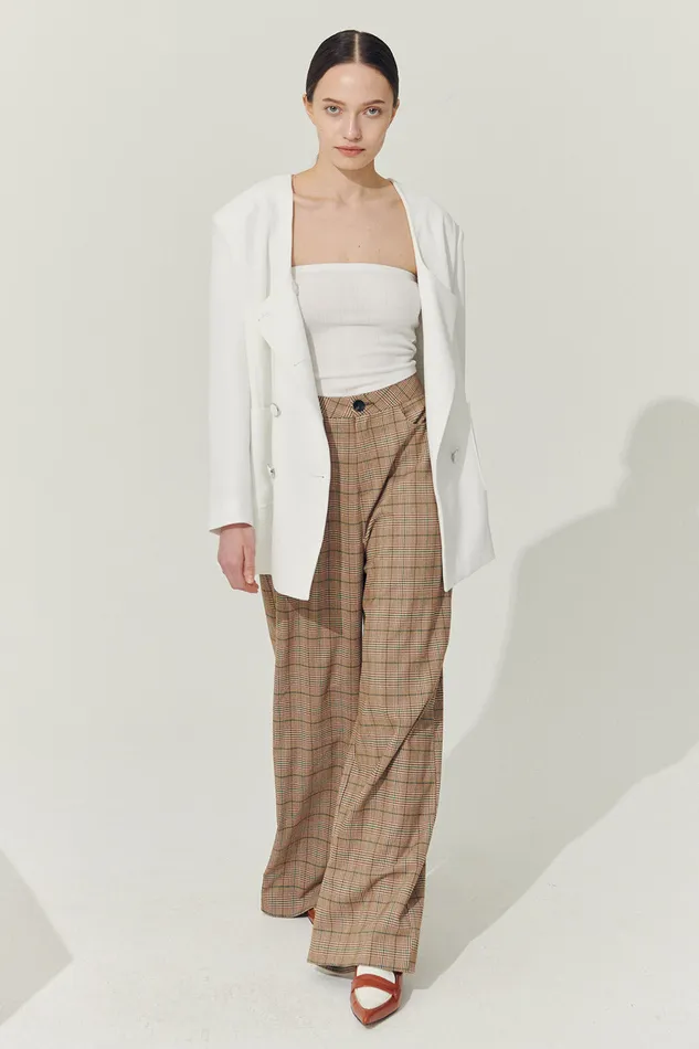 Storets Reborn Mya Wide Leg Pants In Plaid Women Trousers