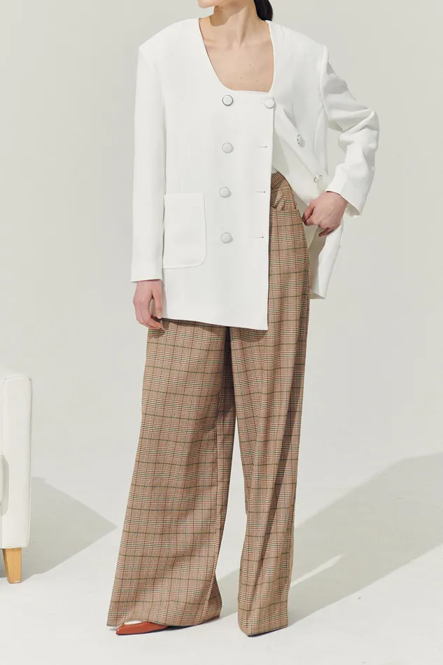 Storets Reborn Mya Wide Leg Pants In Plaid Women Trousers