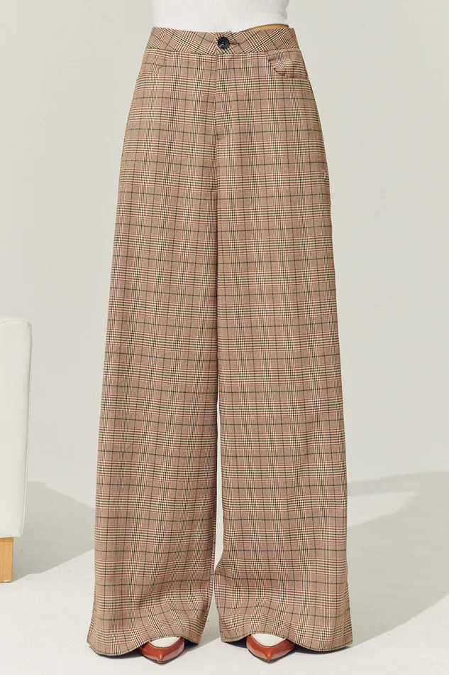 Storets Reborn Mya Wide Leg Pants In Plaid Women Trousers