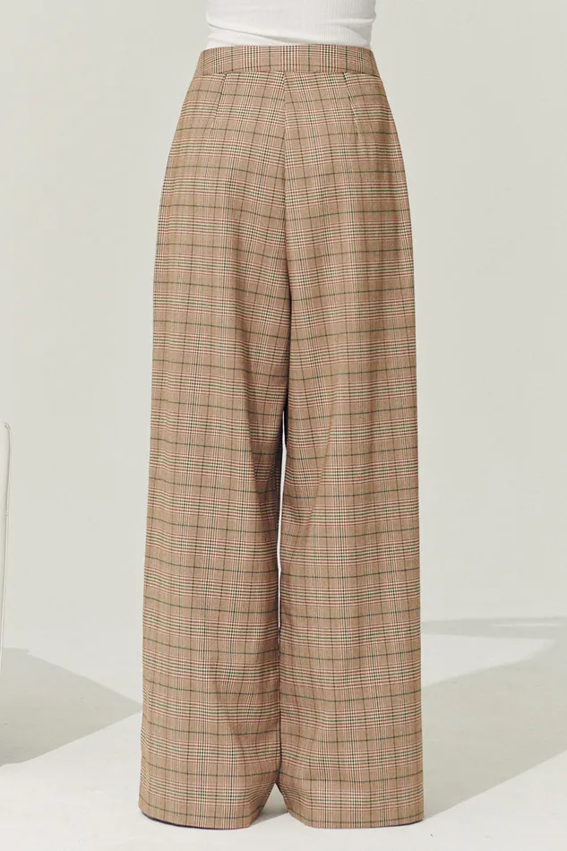 Storets Reborn Mya Wide Leg Pants In Plaid Women Trousers