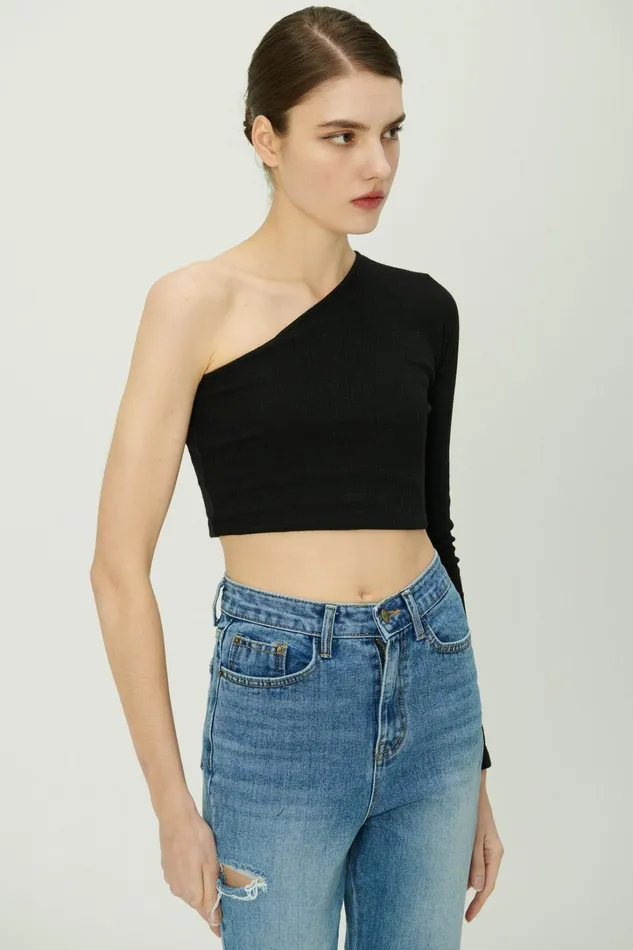 Storets Valen One Shoulder Crop Top Women Tops