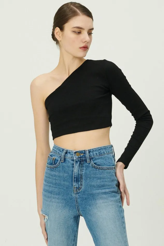 Storets Valen One Shoulder Crop Top Women Tops