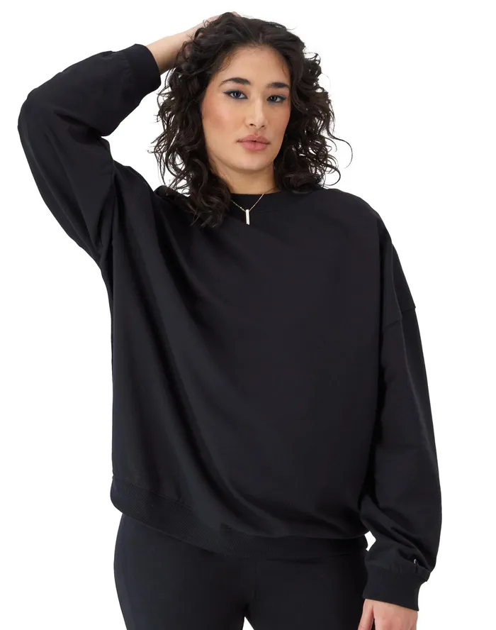 Stretch French Terry Crewneck Sweatshirt C Logo Black Women Champion Hoodies and Sweatshirts Stretch French Terry Crewneck Sweatshirt C Logo Black Women Champion Hoodies and Sweatshirts